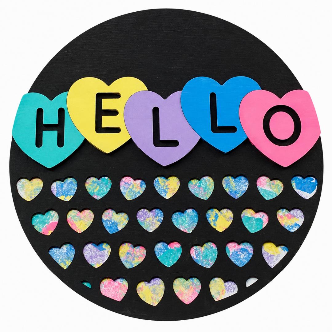 Hello Candy Hearts Wood Sign