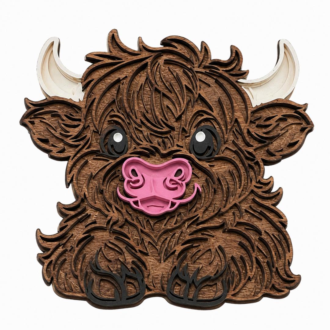 Layered Cow Wood Sign