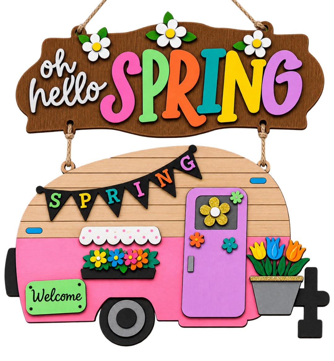 Hello Spring Wood Sign