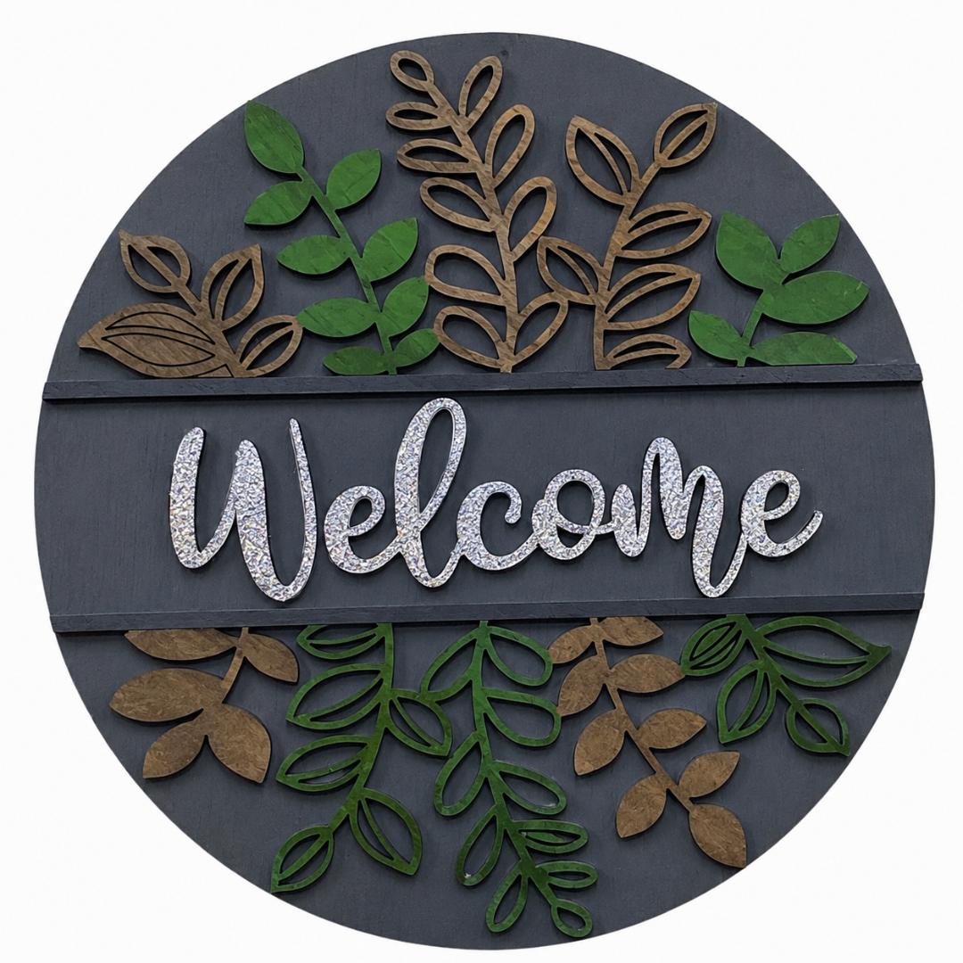 Welcome Greenery Wood Sign